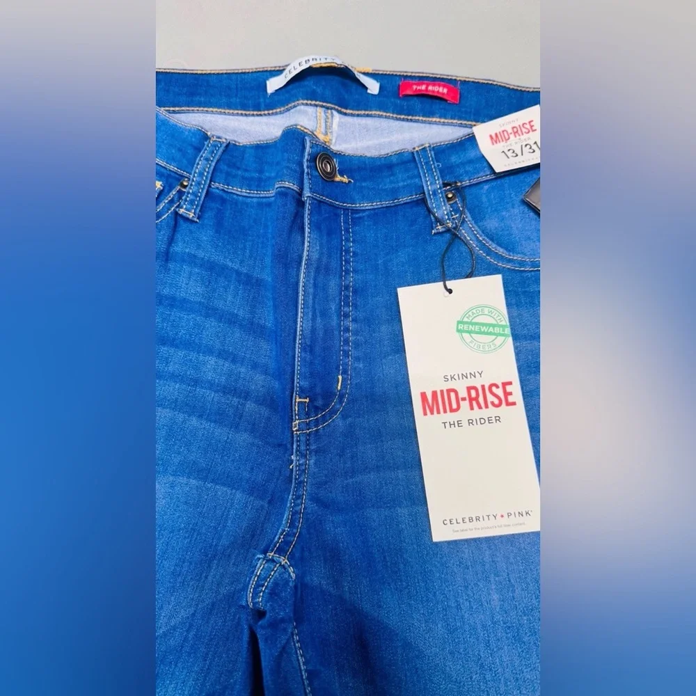 Celebrity Pink Women’s Infinite Stretch Mid Rise Skinny Blue Lagoon Jeans, NWT - Picture 9 of 11